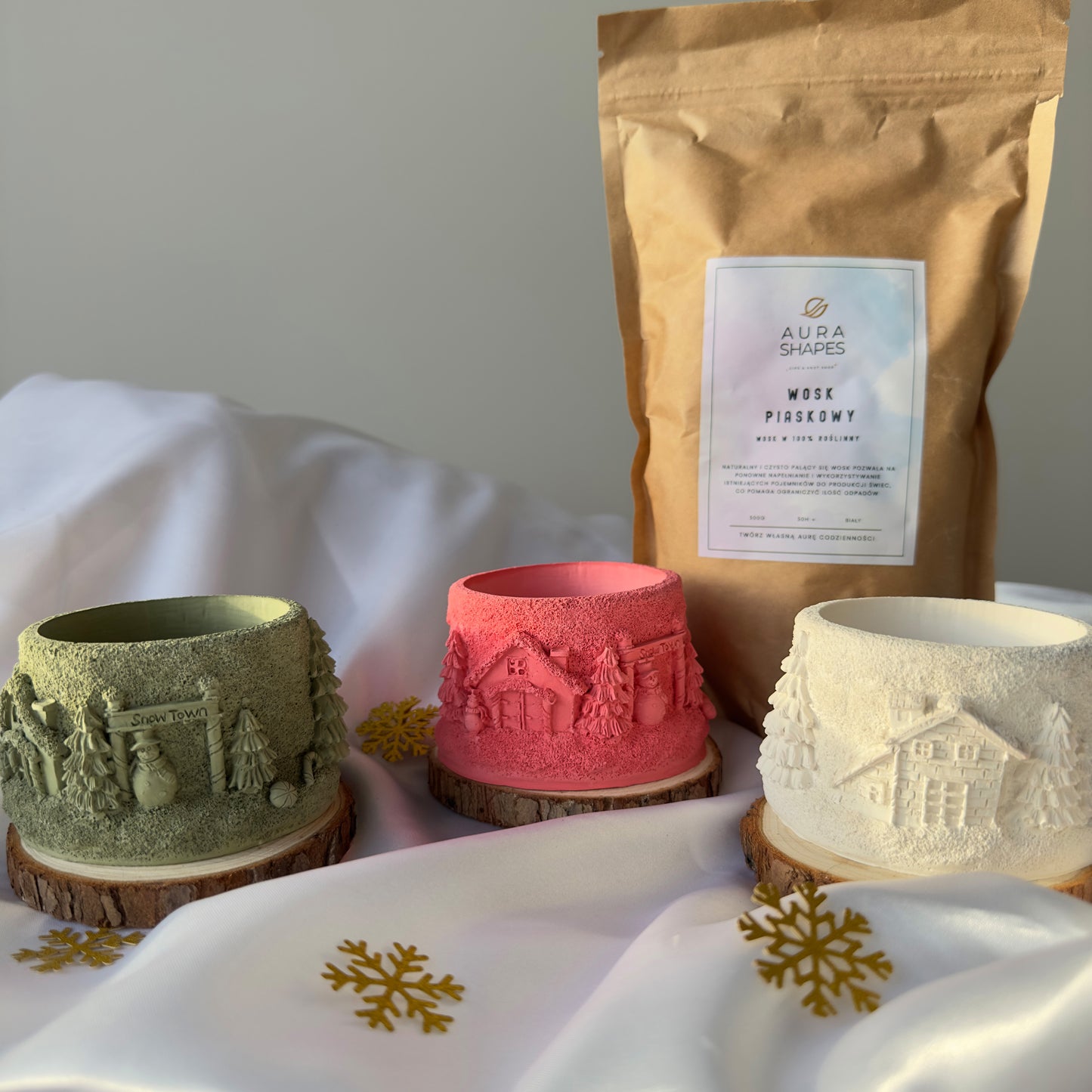 Zestaw Wybrany Pojemnik Snow Town i Wosk Piaskowy 500g