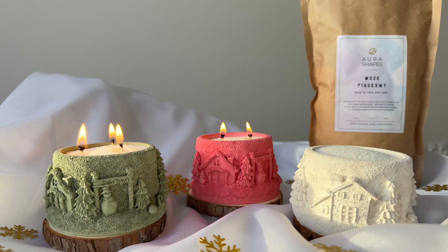 Zestaw Wybrany Pojemnik Snow Town i Wosk Piaskowy 500g